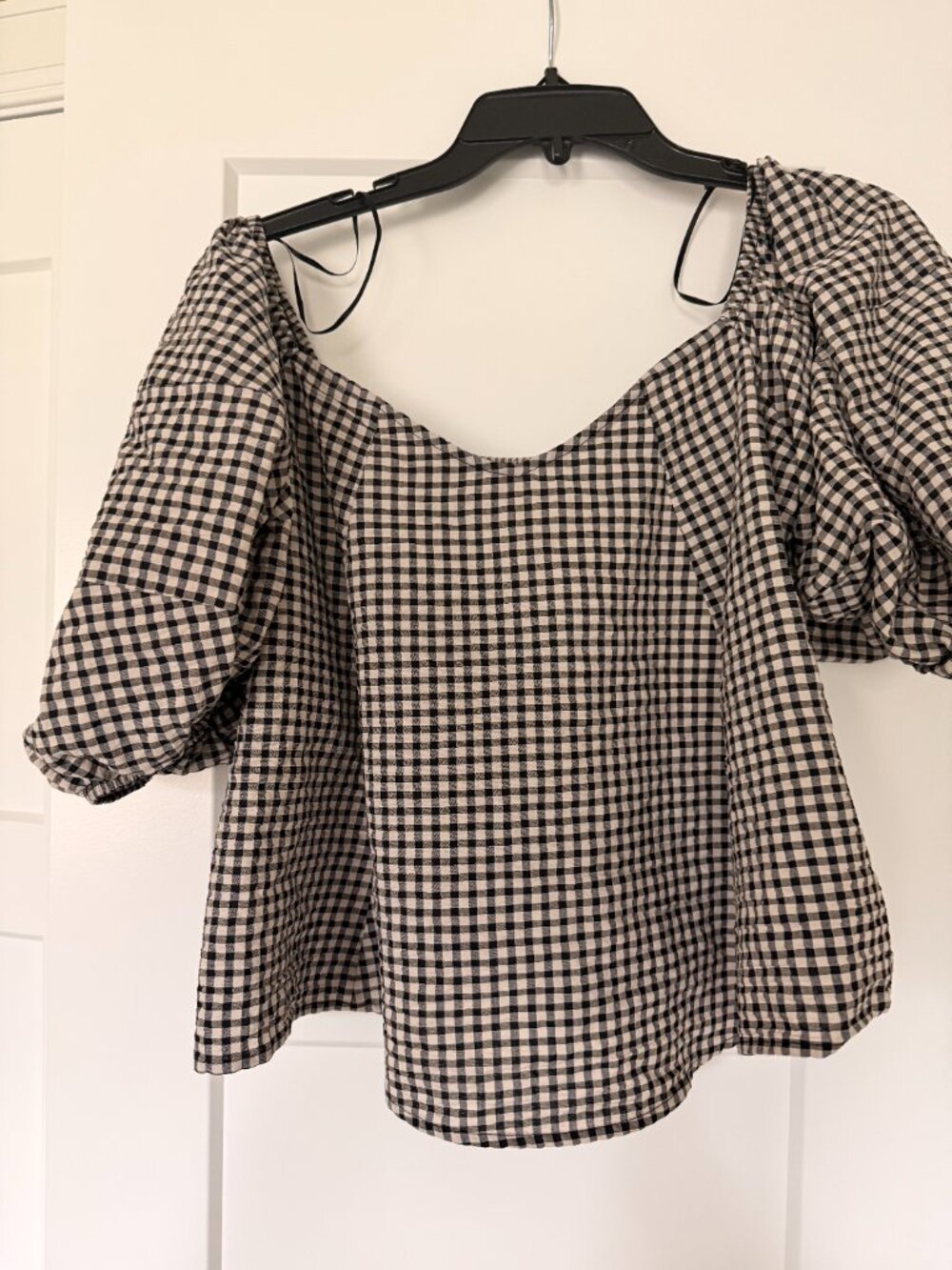 Maeve Anthropologie Gingham Puff Sleeve Square Neck Top Medium